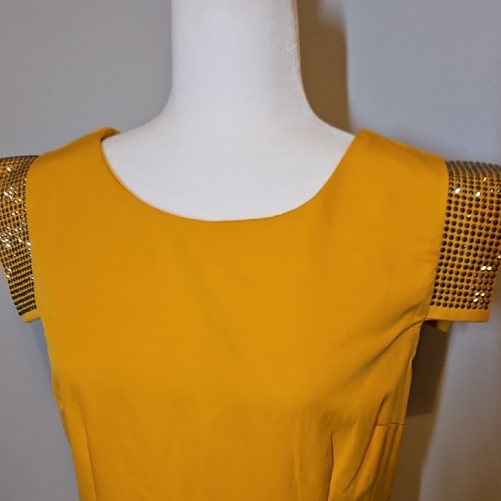 Elegant Yellow Dress with Gold Accents - Picture 5 of 11